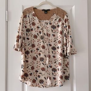 Boho Bell Sleeve Blouse and Suede Eyelet Shoulders, Large